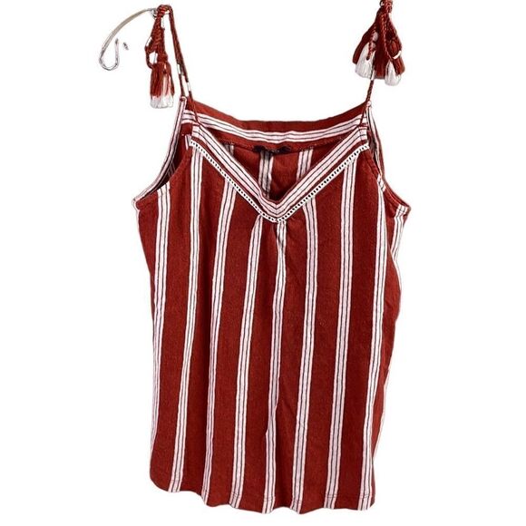 KIABI Ladies Tassel String Strap Tank Cotton Linen Flax Top Shirt Size Medium - Picture 2 of 10